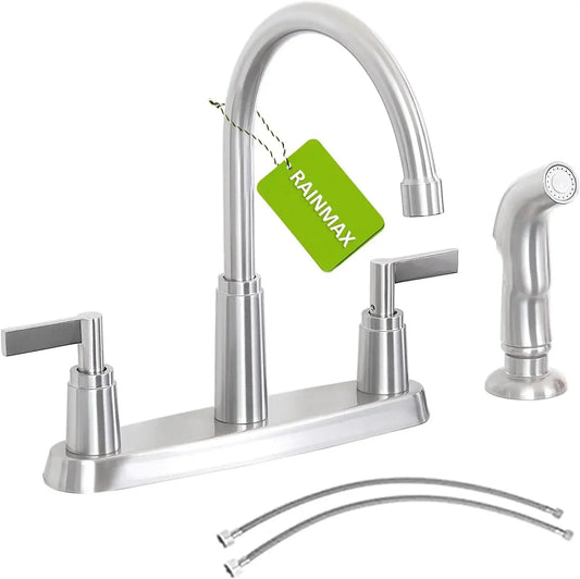 Kitchen Faucet with Sprayer, Brushed Nickel Stainless Steel Kitchen Sink Faucet W/ Side Sprayer, 3 Hole or 4 Hole Faucet