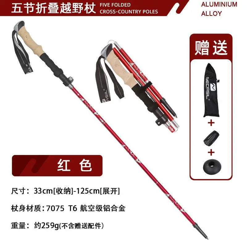 Carbon Fiber 5 Section Ultralight Trekking Poles Walking Stick Trail Running Hiking Alpenstock Folding 135cm