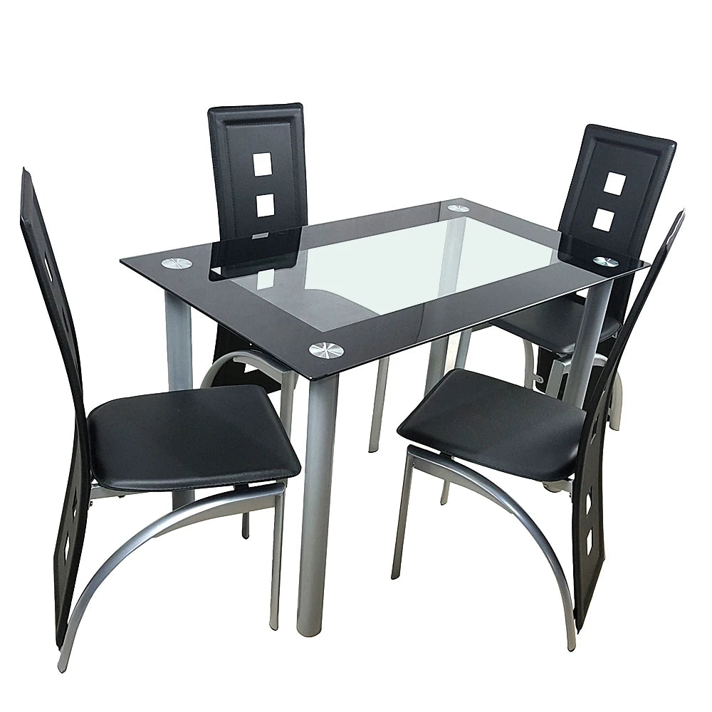4pcs long backrest square hollow decoration PU leather dining chair round tube black cushion electroplating chair leg N201