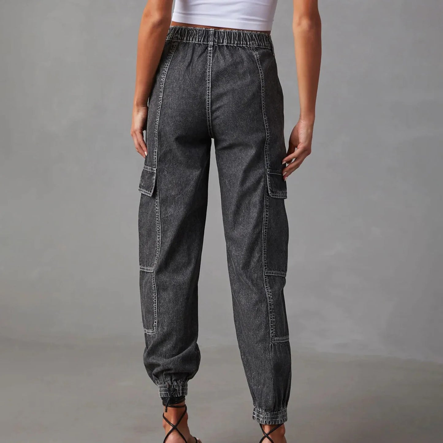 Women Work Jeans Cargo Pants Fashion Casual Elastic Waist Loose Pants Jag Cords Classic Women Clothing Pantalones De Mujer