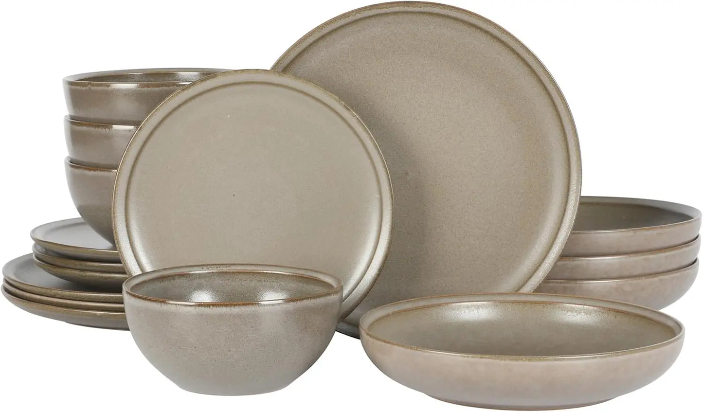 Matisse 16 Piece Double Bowl Dinnerware Set, Cobalt Blue, Service for 4 (16pcs)