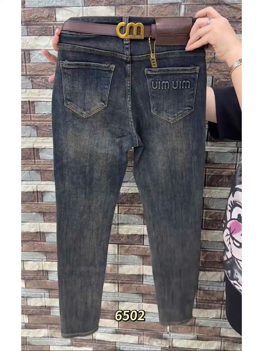 Y2k Women's Jeans Velvet Padded High Waist Small Foot Jeans Women's 2024 Plus Size Fall Winter New Slim Fit Stretch Pencil Pants