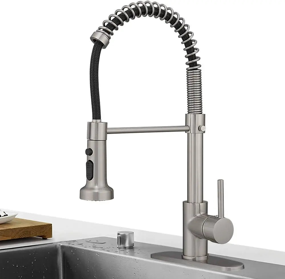 Brushed Gold High Arc Spring Kitchen Faucet with Pull Down Sprayer,Single Lever Kitchen Sink Faucet,Single Handle Faucet