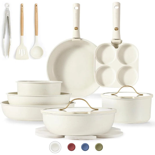 CAROTE 19pcs Pots and Pans Set Non Stick, Cookware Set with Detachable Handle