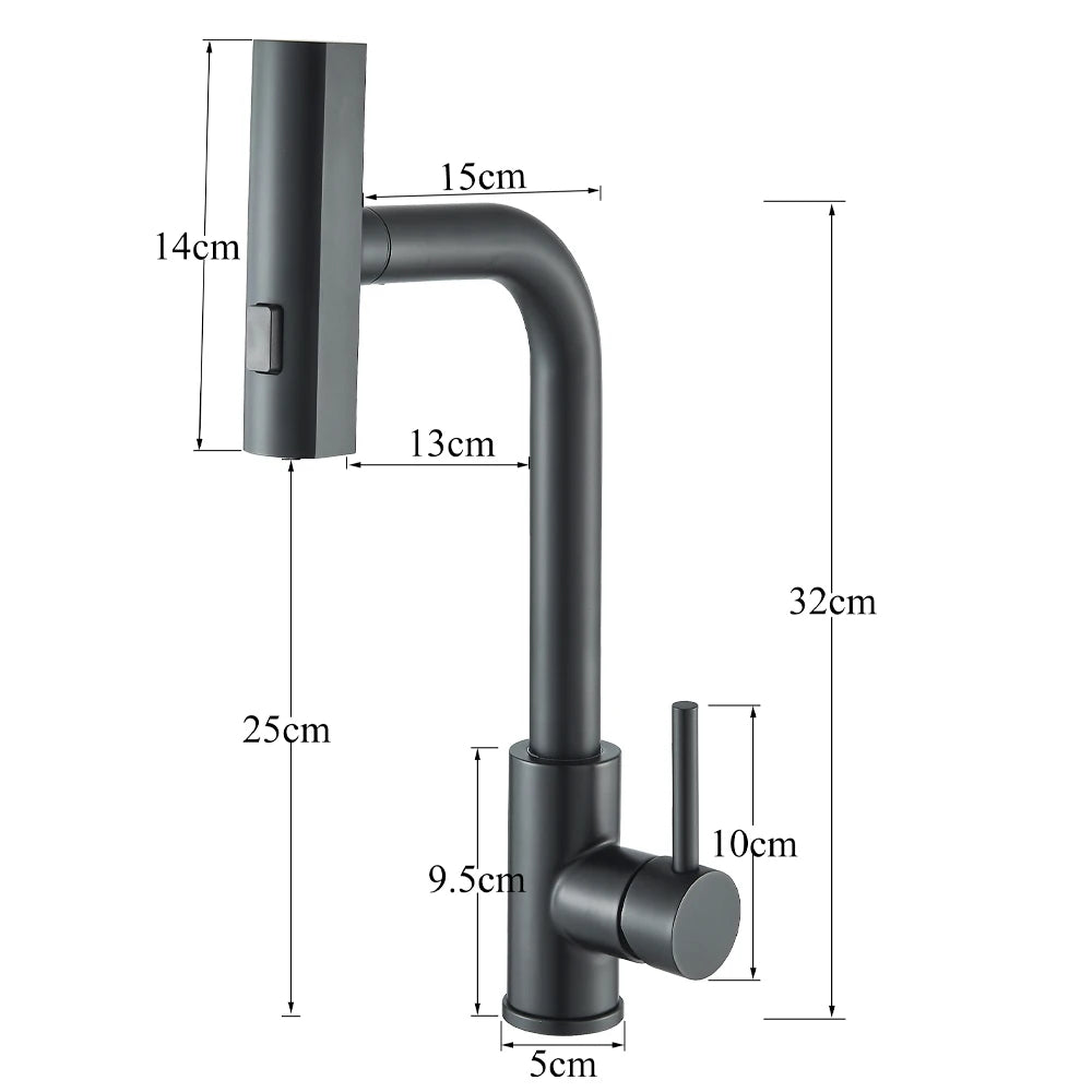 Black Kitchen Faucets Black Pull Out Rotation Waterfall Sprayer Sink Mixer Brushed Nickle Water Tap