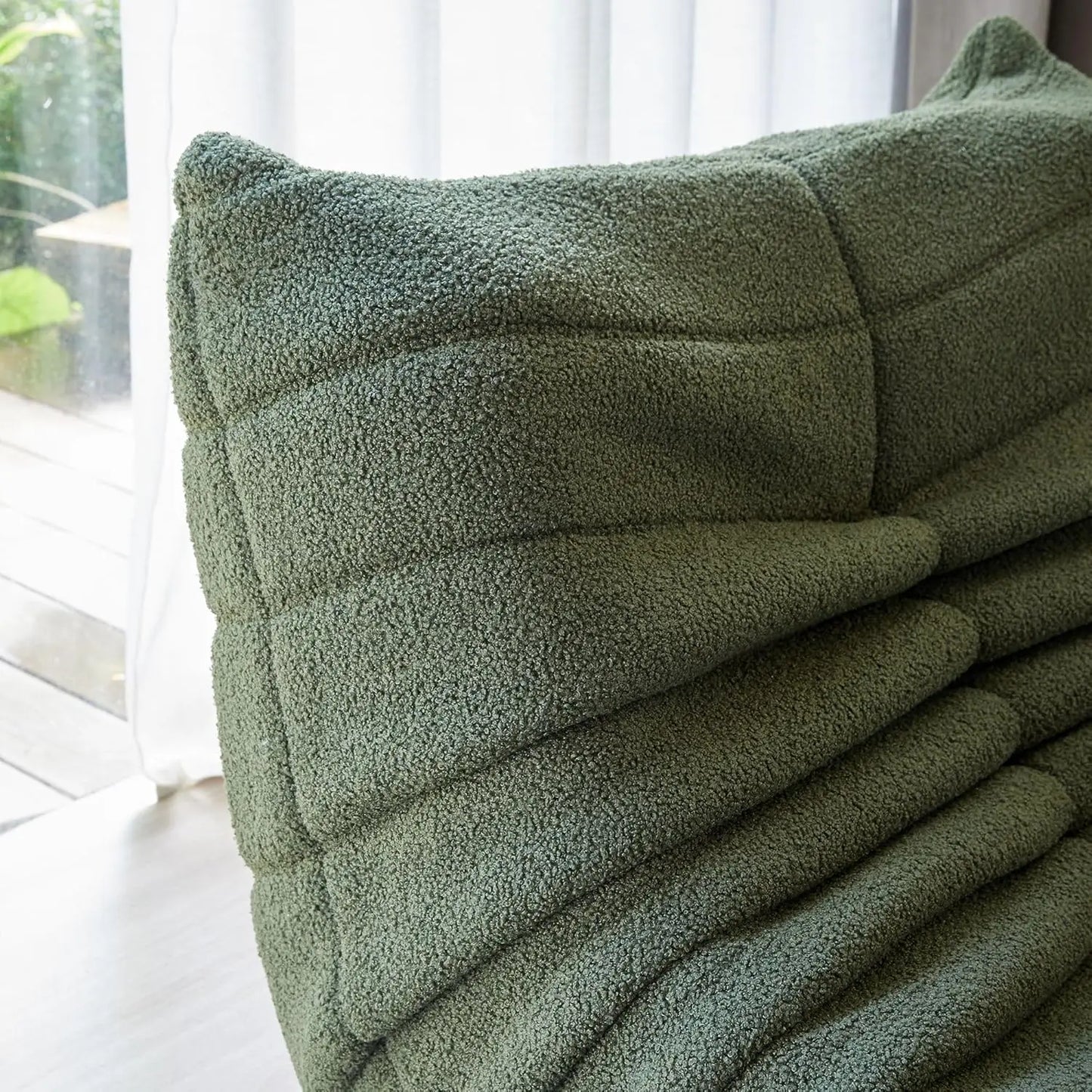 Lambswool Fireside Chair, Lazy Floor Sofa Couch, Modern Armless Floor Lounge Chair, Comfortable Accent Bean Bag Sofa, Green USA