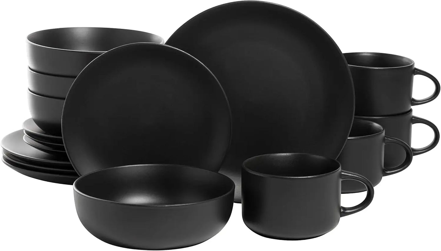 Wazee Matte Coupe Dinnerware Set, 16 pc, Black