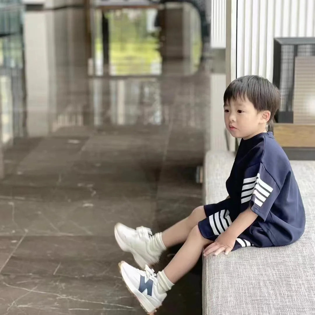 Korean Style Fashion Loose Boys Tracksuits Casual Short Sleeve Suit Summer New Children's Wear 2 Piece Set Kids Clothes Outfits