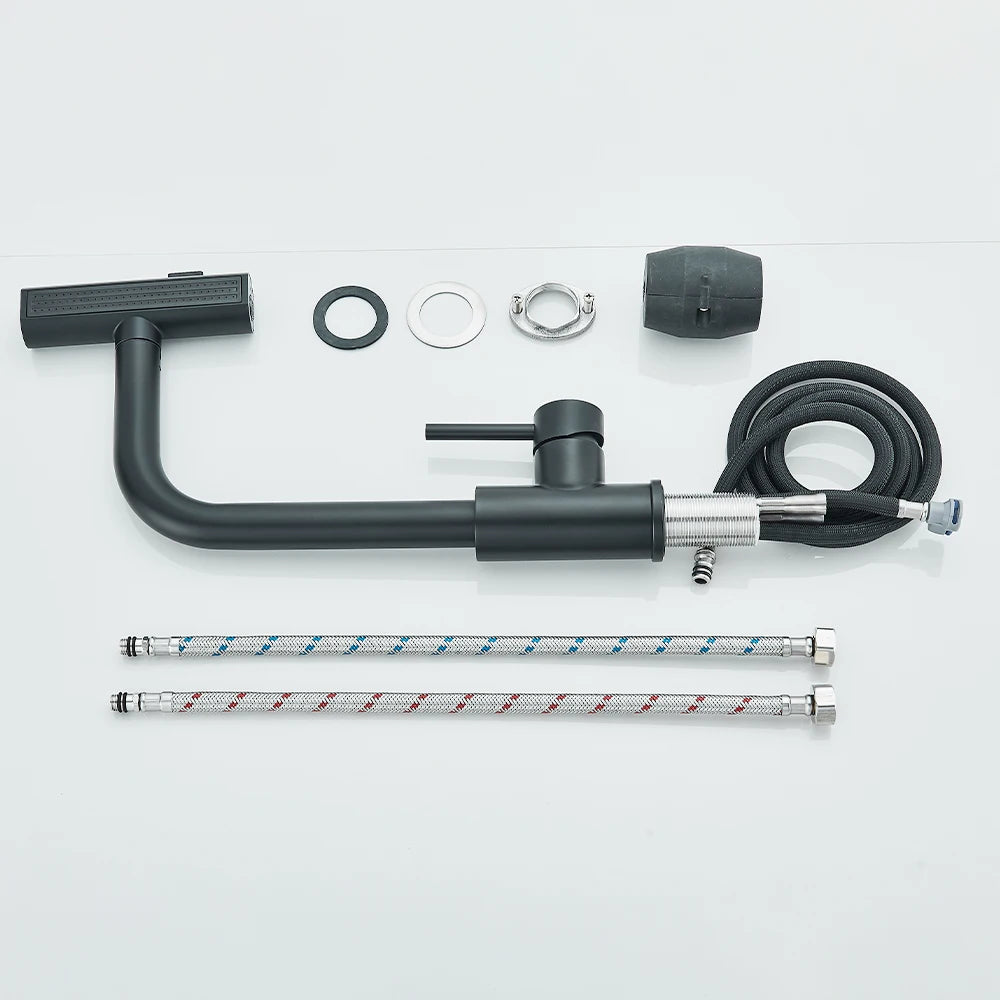 Black Kitchen Faucets Black Pull Out Rotation Waterfall Sprayer Sink Mixer Brushed Nickle Water Tap