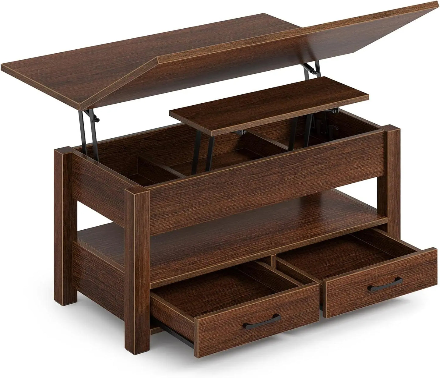 Coffee Table with Drawers and Hidden Compartment, Coffee Table Converts to Dining Table for Living Room, Home Office,Espresso