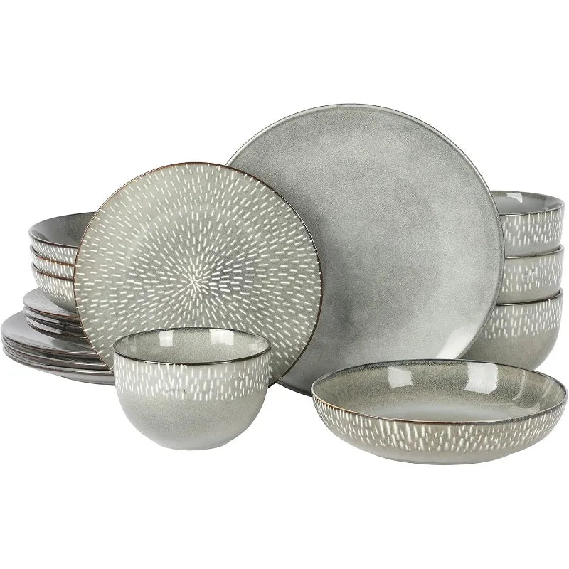 Matisse 16 Piece Double Bowl Dinnerware Set, Cobalt Blue, Service for 4 (16pcs)