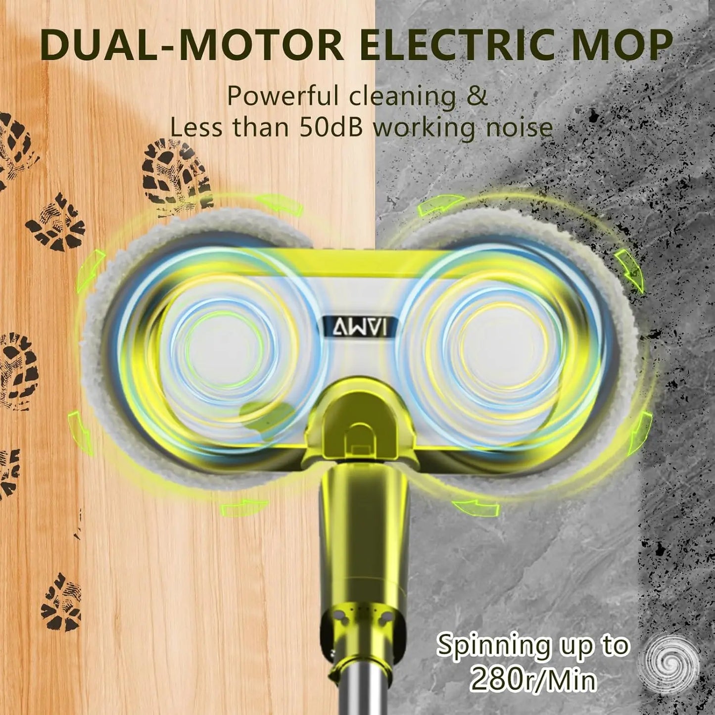 Mop, Electric Spin Mop with LED Headlight and Water Spray, Up to 60 mins Powerful Floor Cleaner with 300ml Water Tank & Detachab