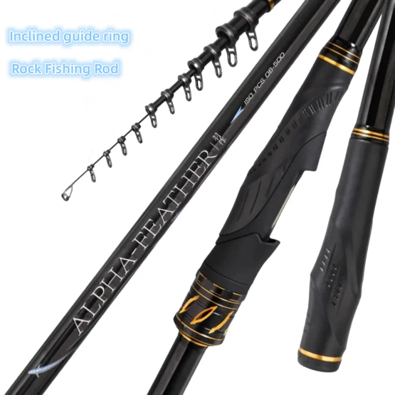 WLGZ High Carbon Ultralight Telescopic Rock Fishing Rods 5m Large Object Fishing Rod for Saltwater Freshwater Rod Reel Combo