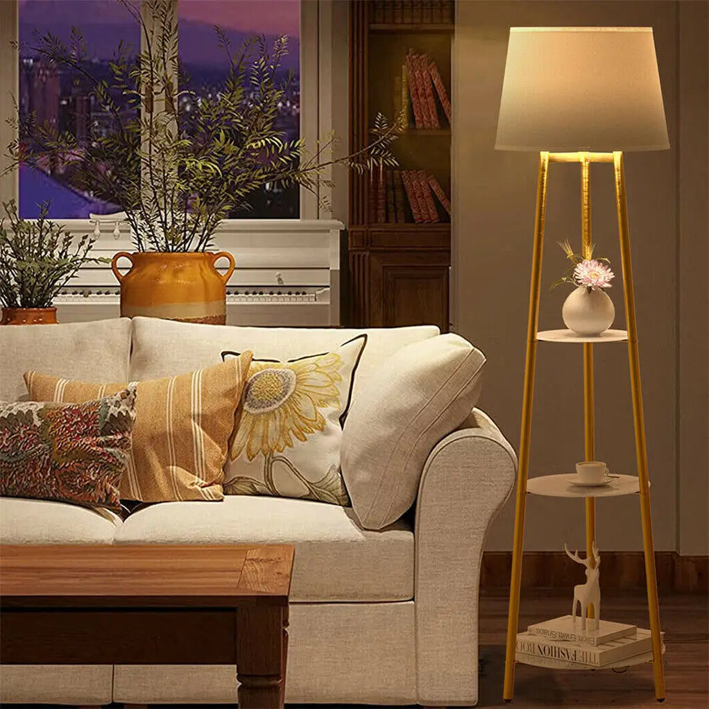 LUVODI Modern Tripod LED Floor Lamp with 3 Tiered Shelves Storage Standing Corner Lamps