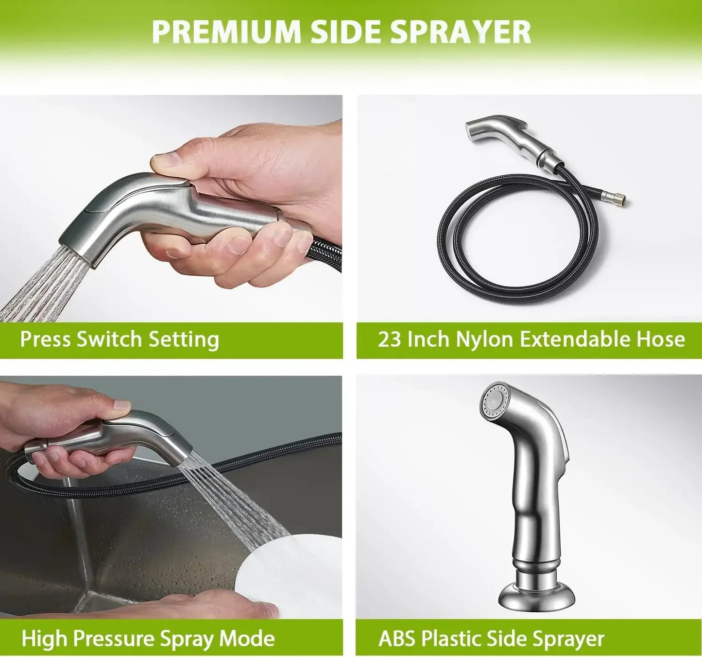 Kitchen Faucet with Sprayer, Brushed Nickel Stainless Steel Kitchen Sink Faucet W/ Side Sprayer, 3 Hole or 4 Hole Faucet