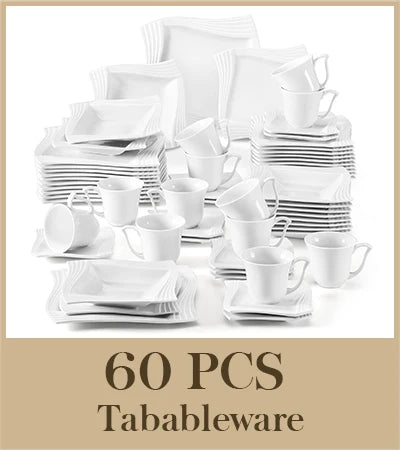 MALACASA Amparo 30/60 Piece White Porcelain Dinnerware Set Cups Saucers Dessert Soup Dinner Plates Service for 6/12 Persone