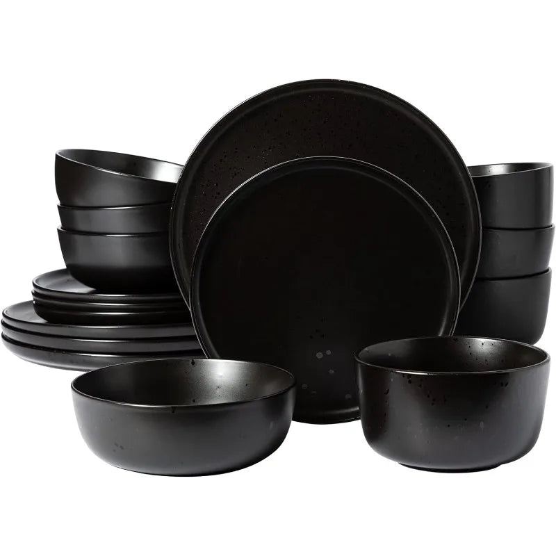 Matisse 16 Piece Double Bowl Dinnerware Set, Cobalt Blue, Service for 4 (16pcs)