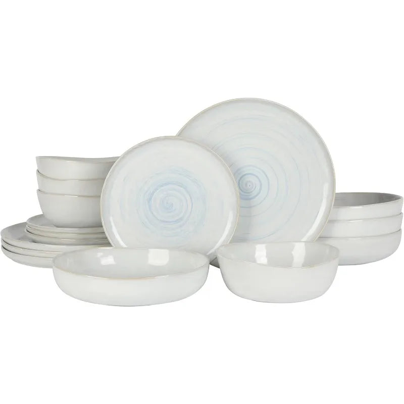 Matisse 16 Piece Double Bowl Dinnerware Set, Cobalt Blue, Service for 4 (16pcs)