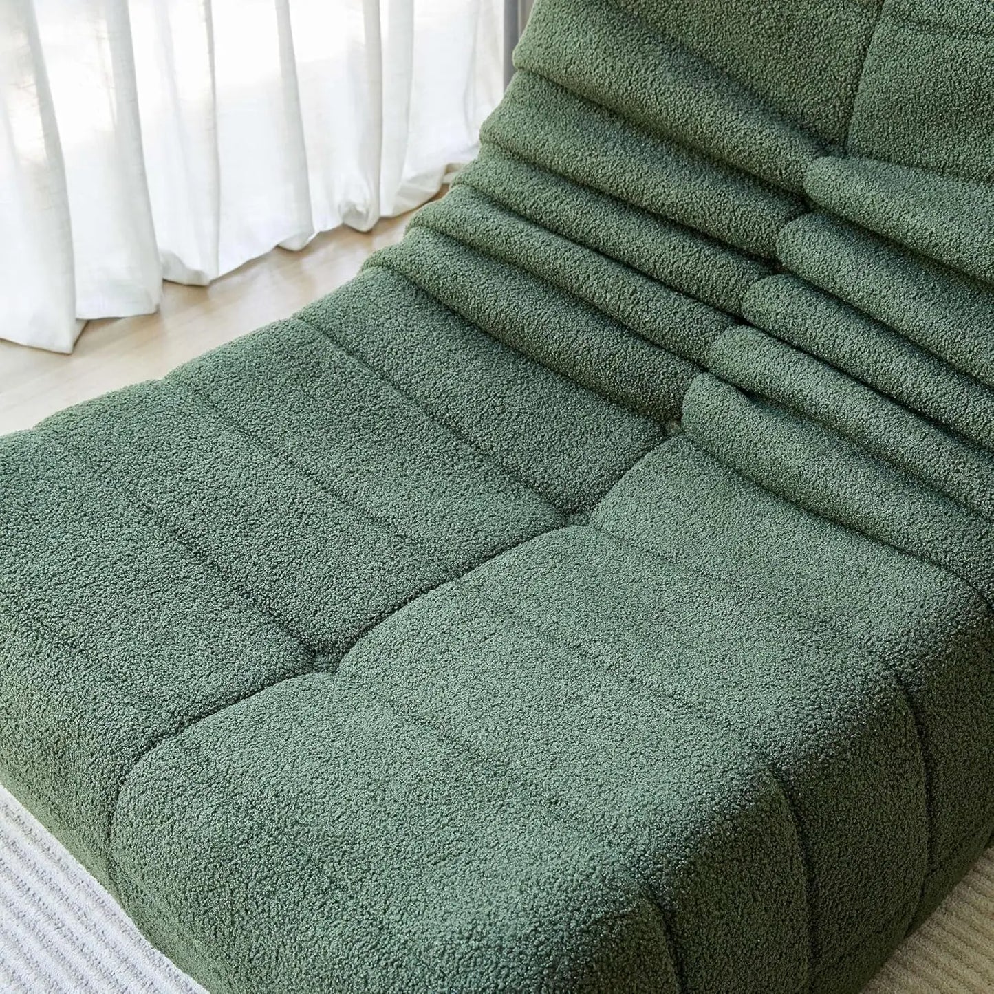Lambswool Fireside Chair, Lazy Floor Sofa Couch, Modern Armless Floor Lounge Chair, Comfortable Accent Bean Bag Sofa, Green USA