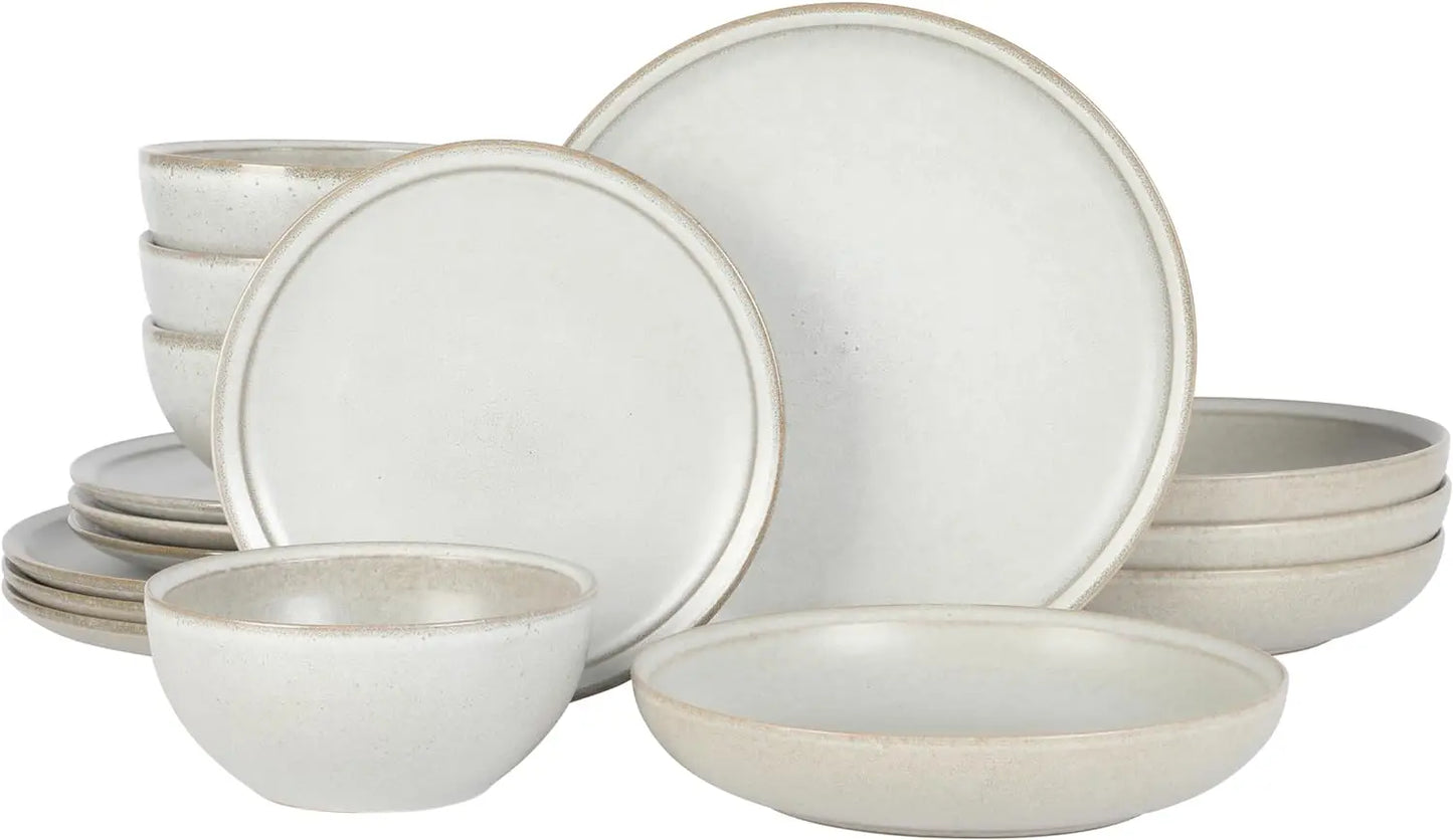 Matisse 16 Piece Double Bowl Dinnerware Set, Cobalt Blue, Service for 4 (16pcs)