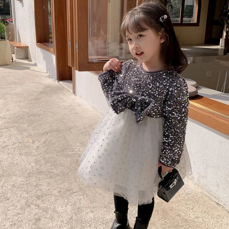 Baby Girl Dress Autumn Winter Bowknot Ball Gown Dresses Long Sleeve Children Girl Elegant Tutu Kids Party Princess Dresses