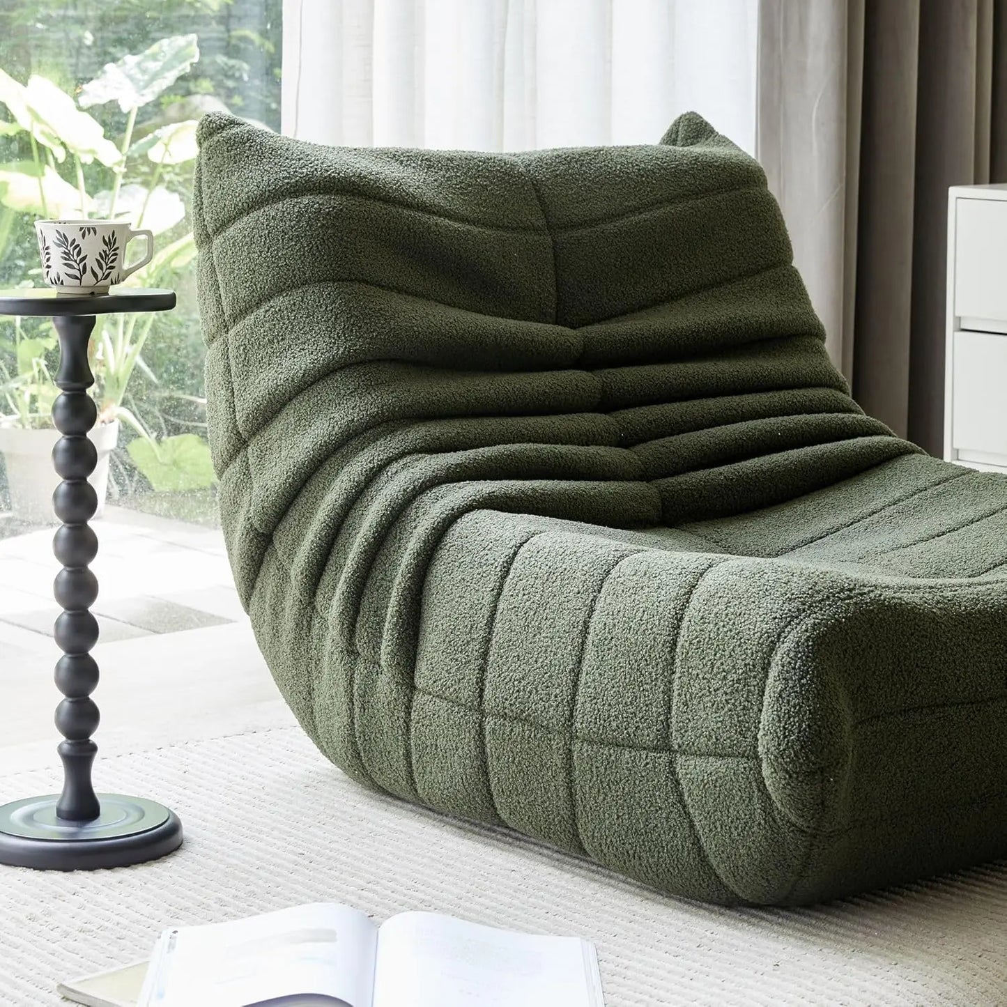 Lambswool Fireside Chair, Lazy Floor Sofa Couch, Modern Armless Floor Lounge Chair, Comfortable Accent Bean Bag Sofa, Green USA