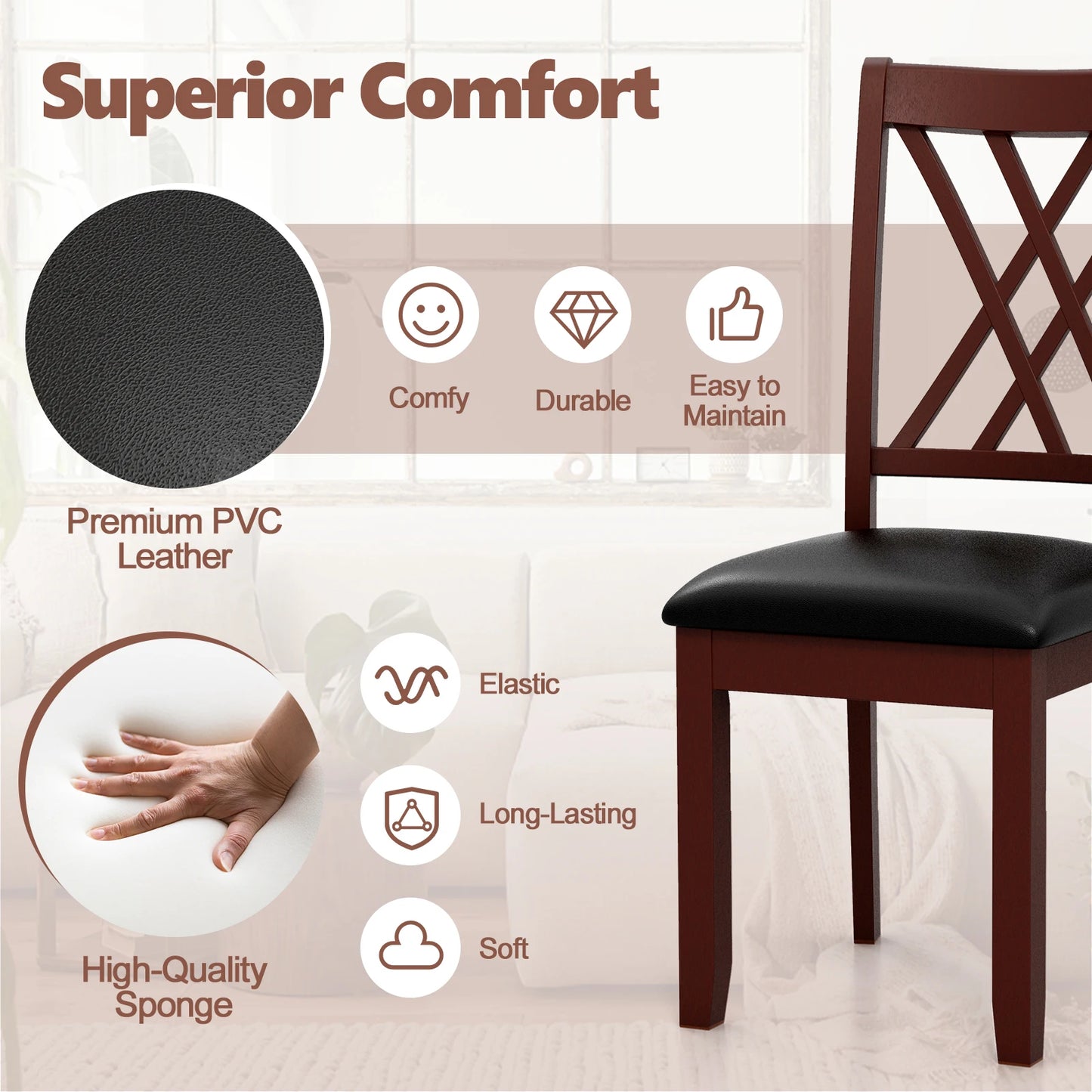 Set of 4 Dining Chair Kitchen Chair with Backrest Padded Seat & Rubber Wood Legs
