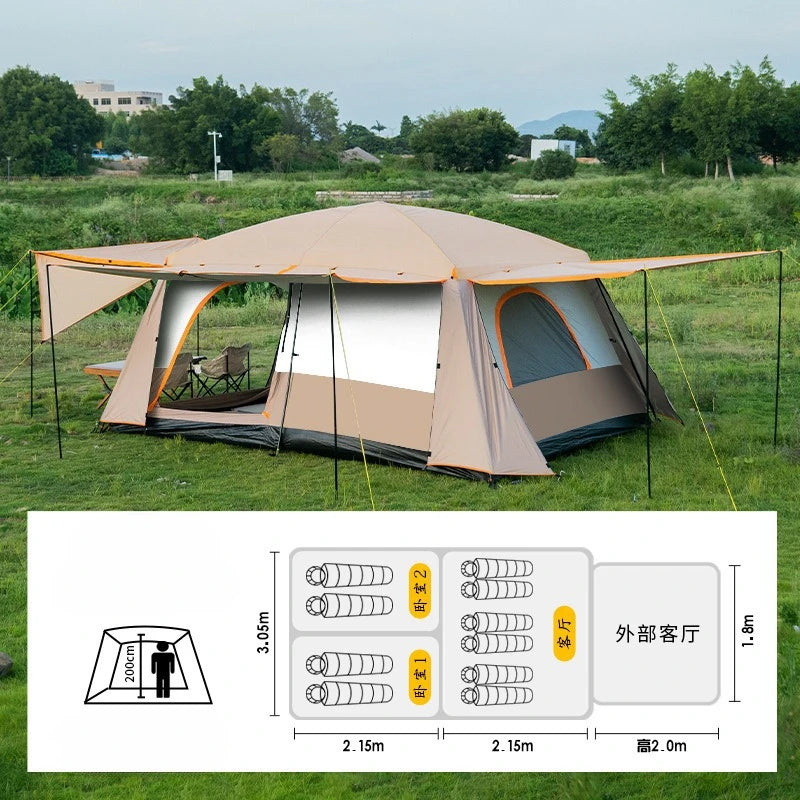 Small Fully Covered Large Size Ultralarge 4 6Persons Double Layers Outdoor 2living Rooms and 1hall Family Camping Tourist Tent