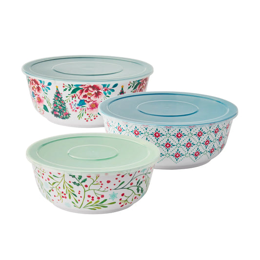 6-Piece Merry Meadows Melamine Bowl Set Perfect for indoor & outdoor use BPA Free Dishwasher safe Bowls nest for easy storage