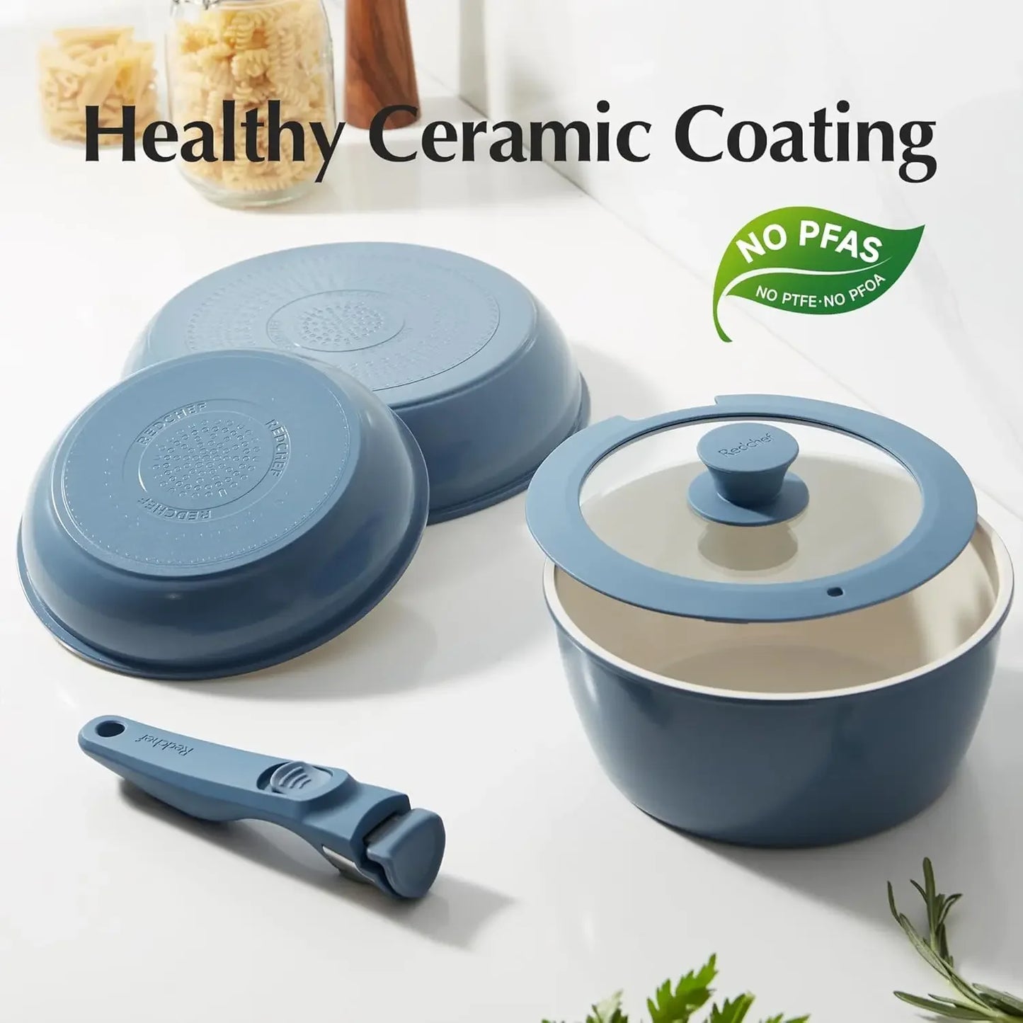 Redchef Ceramic Cookware Set, Removable Handle Pots And Pans Non Stick, Rv Cookware Set