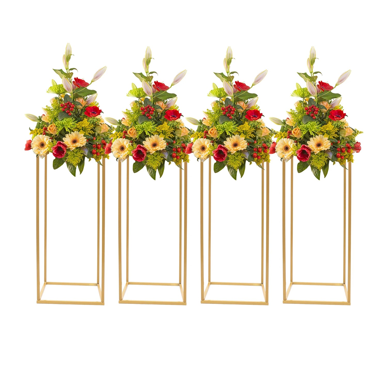 4 Pcs Wedding Flower Stand, Gold Rectangular Vases Stand for Wedding Party Table Centerpiece Decor