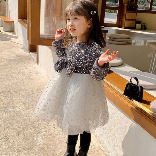 Baby Girl Dress Autumn Winter Bowknot Ball Gown Dresses Long Sleeve Children Girl Elegant Tutu Kids Party Princess Dresses