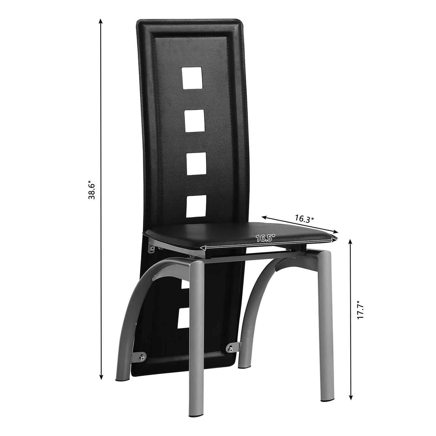 4pcs long backrest square hollow decoration PU leather dining chair round tube black cushion electroplating chair leg N201