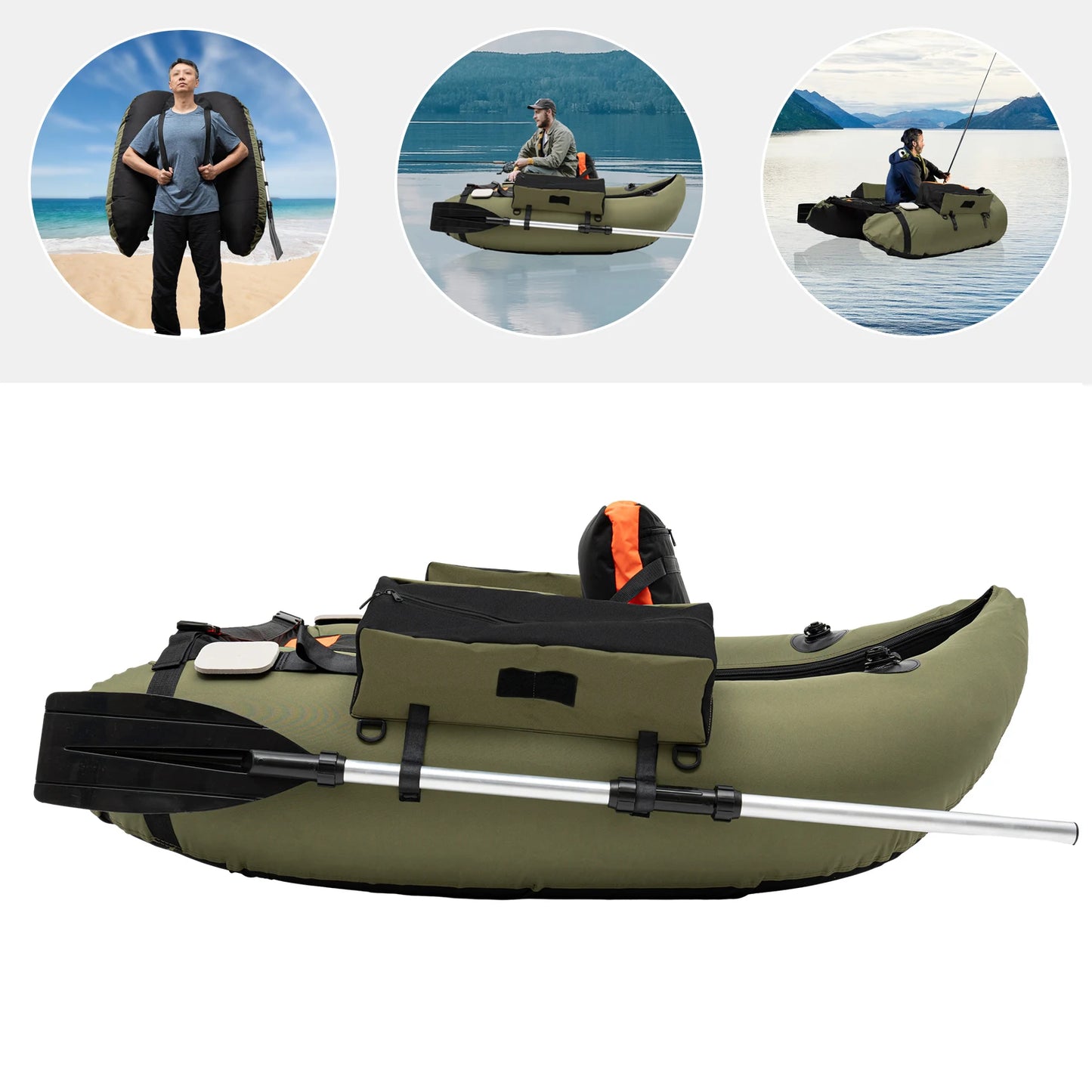 136*105CM Oxford Cloth Kayak Inflatable Fishing Boat Folding Assault Thick And Wear-resistant  Single Boat 286.6 LBS Capacity