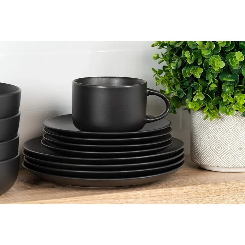 Wazee Matte Coupe Dinnerware Set, 16 pc, Black