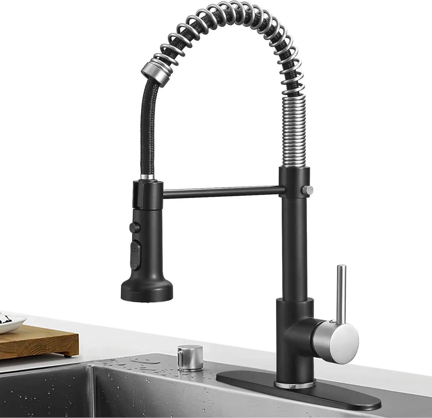 Brushed Gold High Arc Spring Kitchen Faucet with Pull Down Sprayer,Single Lever Kitchen Sink Faucet,Single Handle Faucet