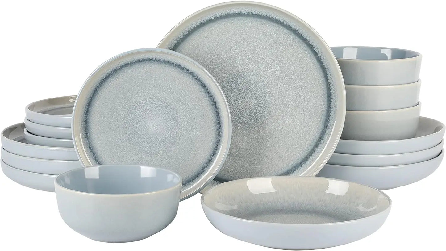 Matisse 16 Piece Double Bowl Dinnerware Set, Cobalt Blue, Service for 4 (16pcs)