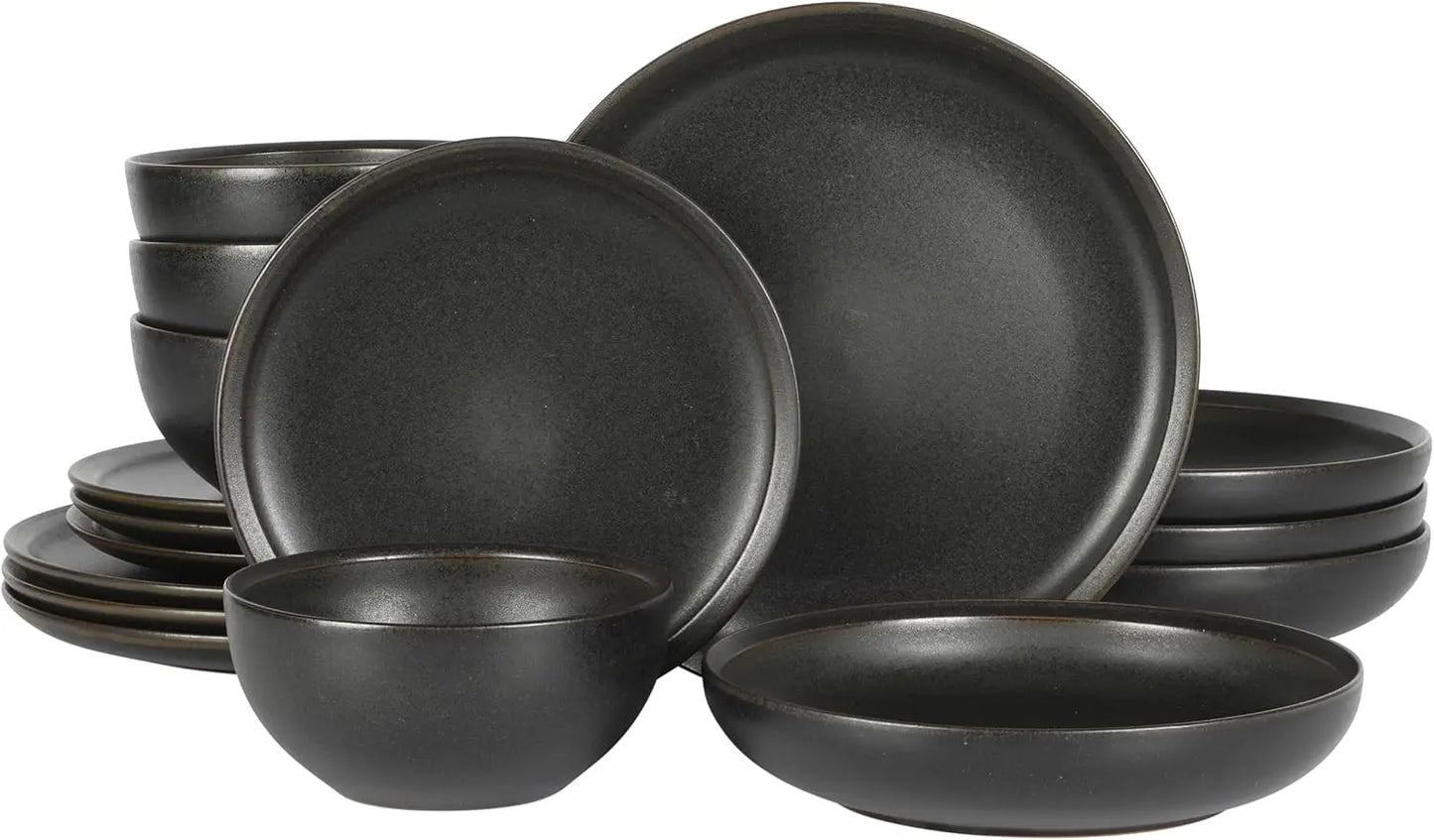 Matisse 16 Piece Double Bowl Dinnerware Set, Cobalt Blue, Service for 4 (16pcs)