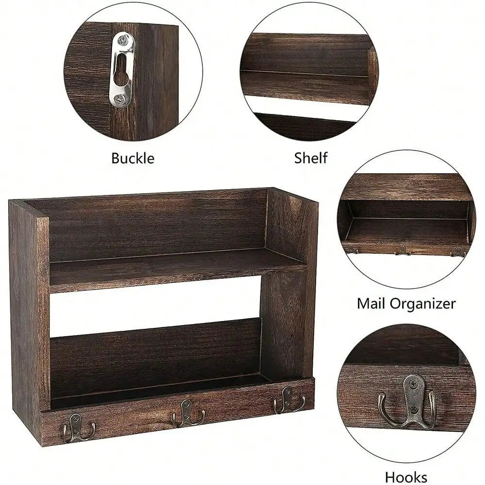 Bathroom Wall Shelf w/Hooks & Storage Shelves Rustic Toilet Organizer Towel Rack