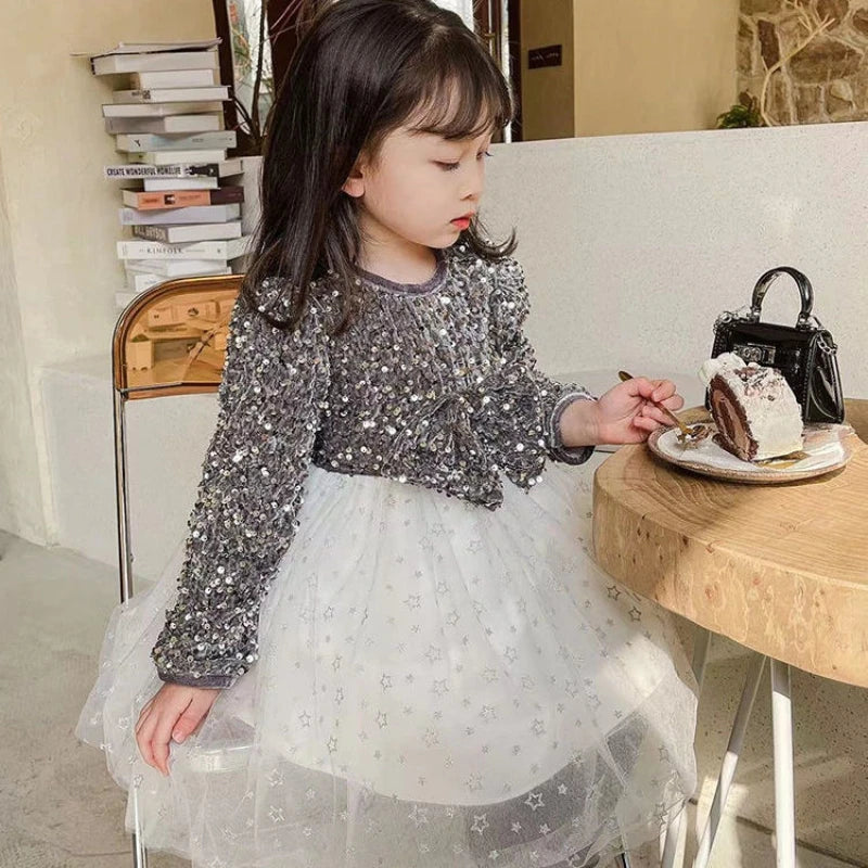 Baby Girl Dress Autumn Winter Bowknot Ball Gown Dresses Long Sleeve Children Girl Elegant Tutu Kids Party Princess Dresses