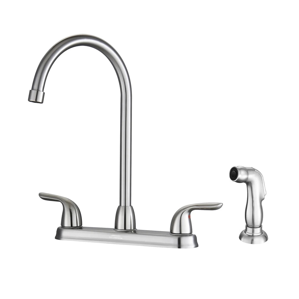 Kitchen Sink Faucet with 2 Handles and Pull-Out Side Sprayer 4-Hole Installation Matte Black