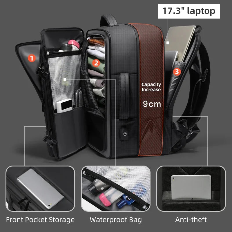 17.3''Laptop Backpack For Men USB Port multi-function Bag High-quality Oxford Expandable Backpack Large Capacity Travel Backpack
